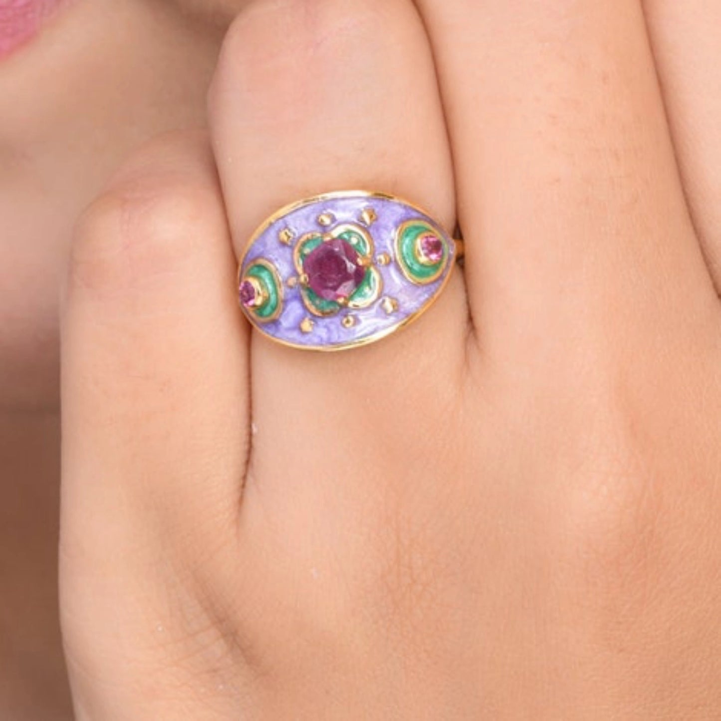 Genuine Ruby & Enamel Handmade ring.