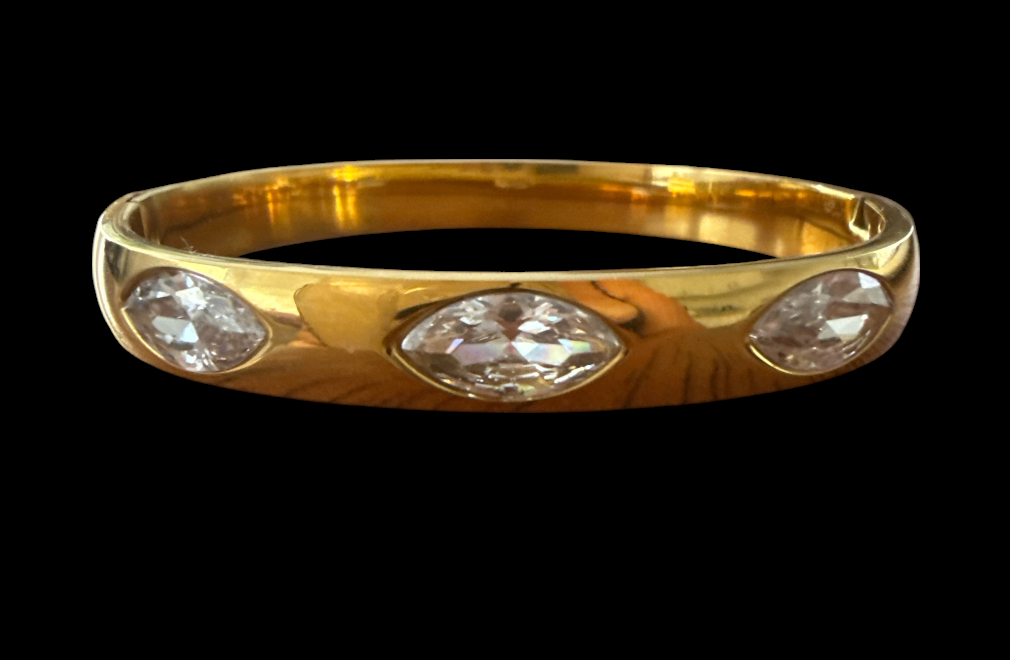 Gold Oval Bracelet Cuff with Stones