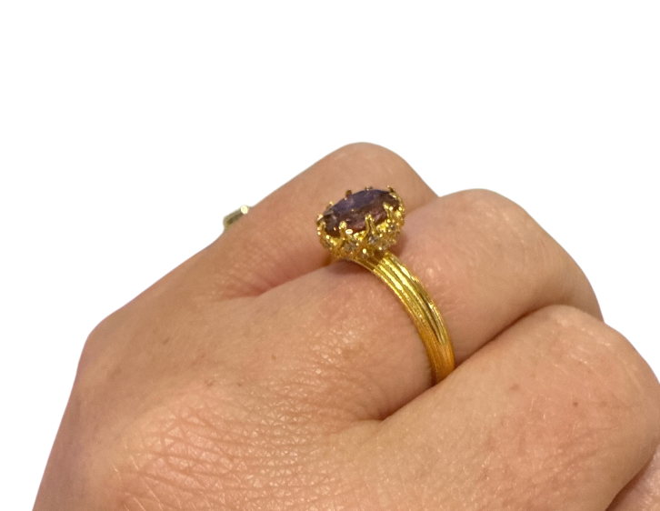 Sterling silver sparkly gold plated light pink ring