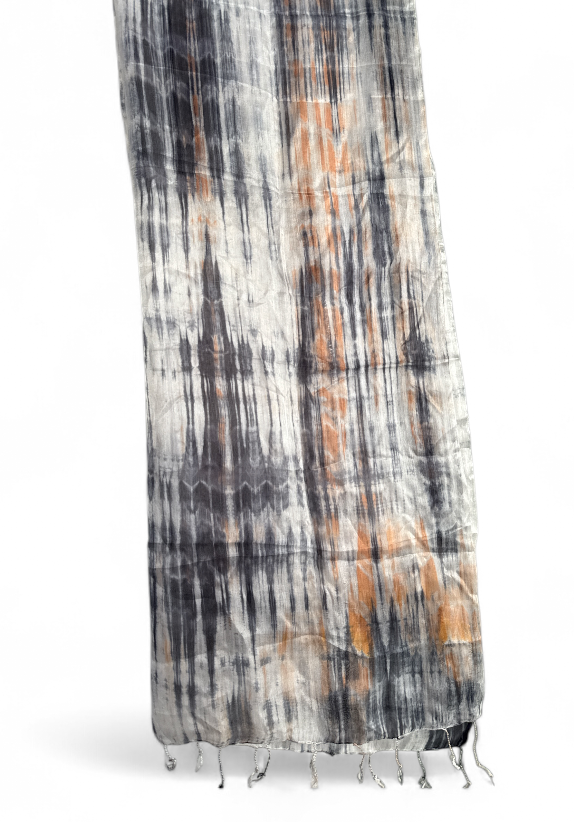 Pure Silk Scarf Blue/Grey, Orange & White