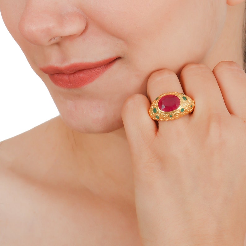 Sliding Out Genuine Ruby & Emerald Sterling Silver Ring