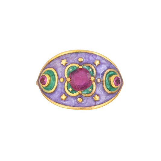 Genuine Ruby & Enamel Handmade ring.