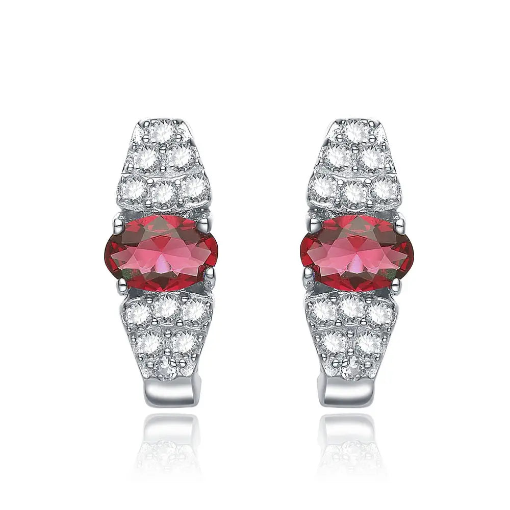 Sterling Silver C.Z. Ruby Inspired Huggie Earrings