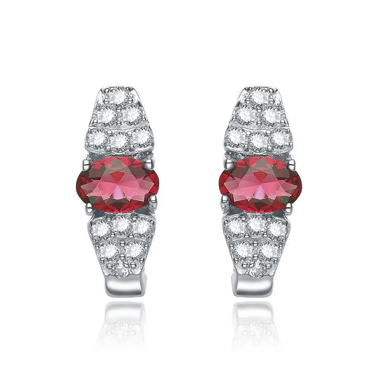 Sterling Silver C.Z. Ruby Inspired Huggie Earrings