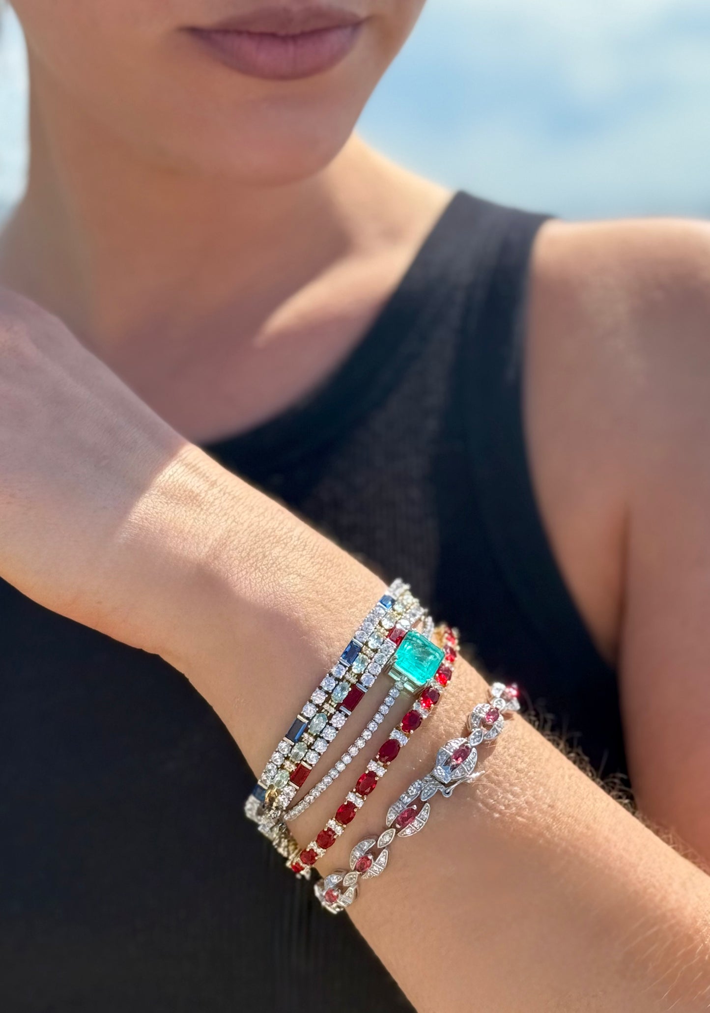 Sterling Silver Ruby Cubic Zirconia Tennis Bracelet