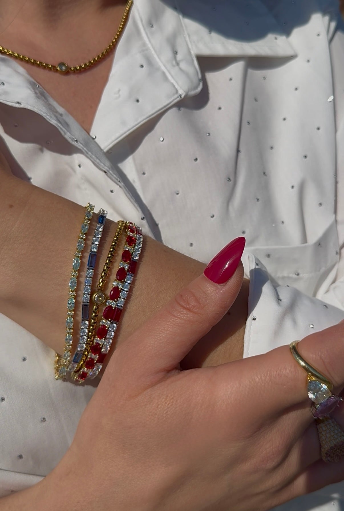 Sterling Silver Ruby Cubic Zirconia Tennis Bracelet