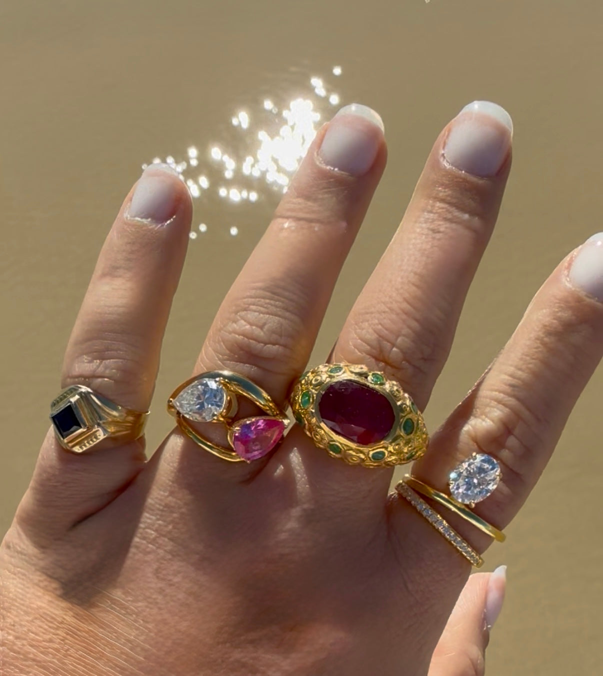 Gold plated sterling silver pink ring