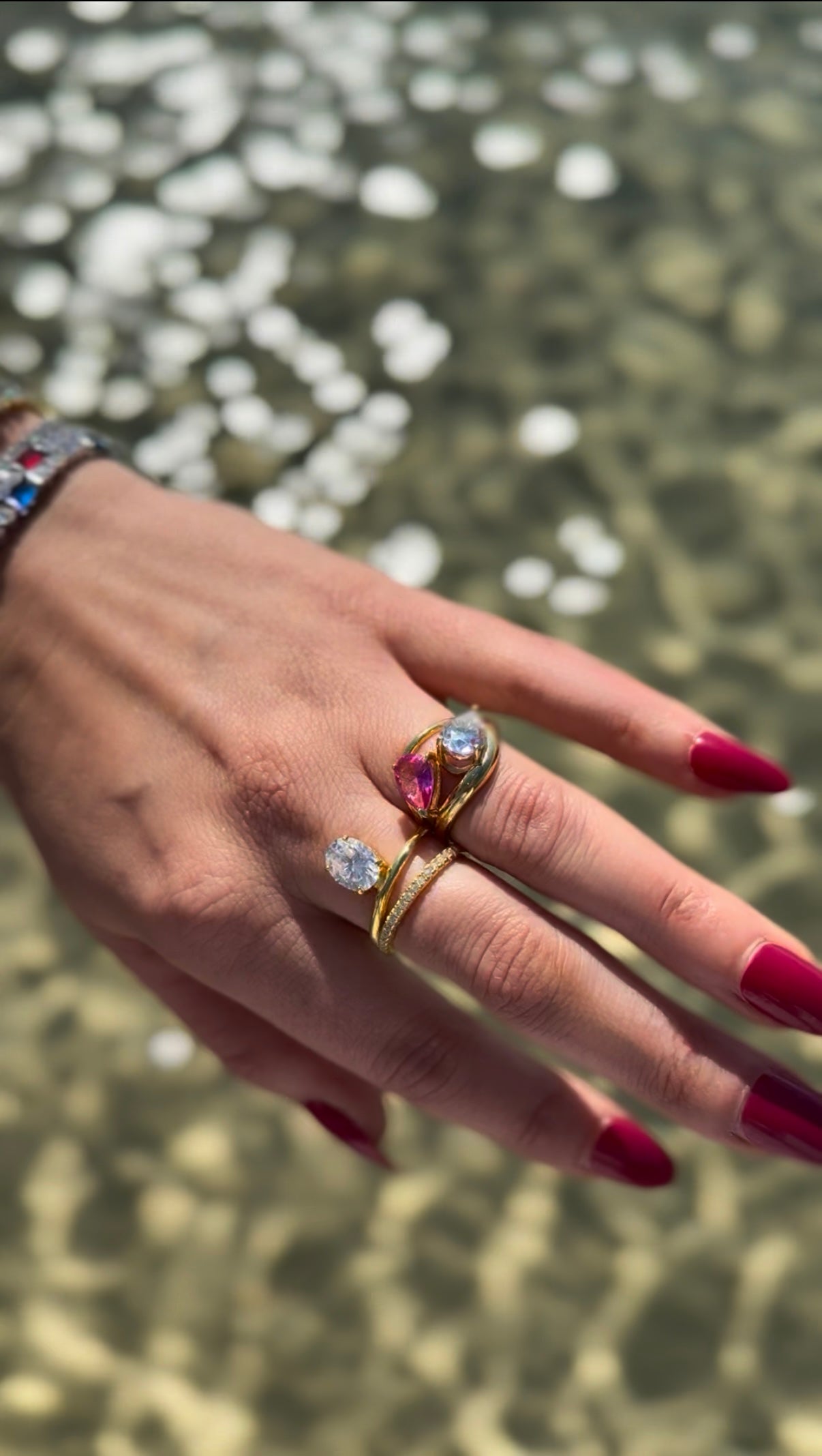 Gold plated sterling silver pink ring