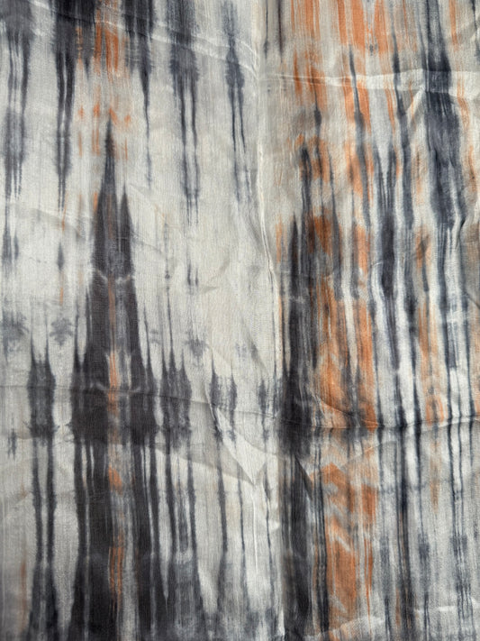 Pure Silk Scarf Blue/Grey, Orange & White