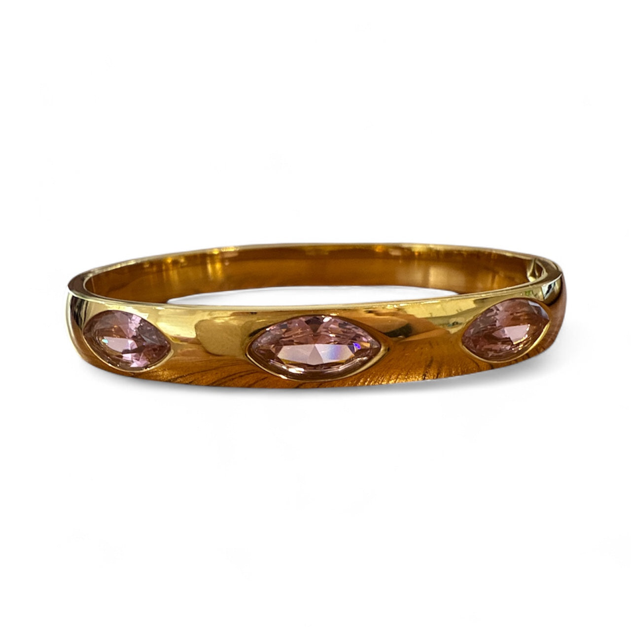 Gold Oval Bracelet Cuff with Pink Stones