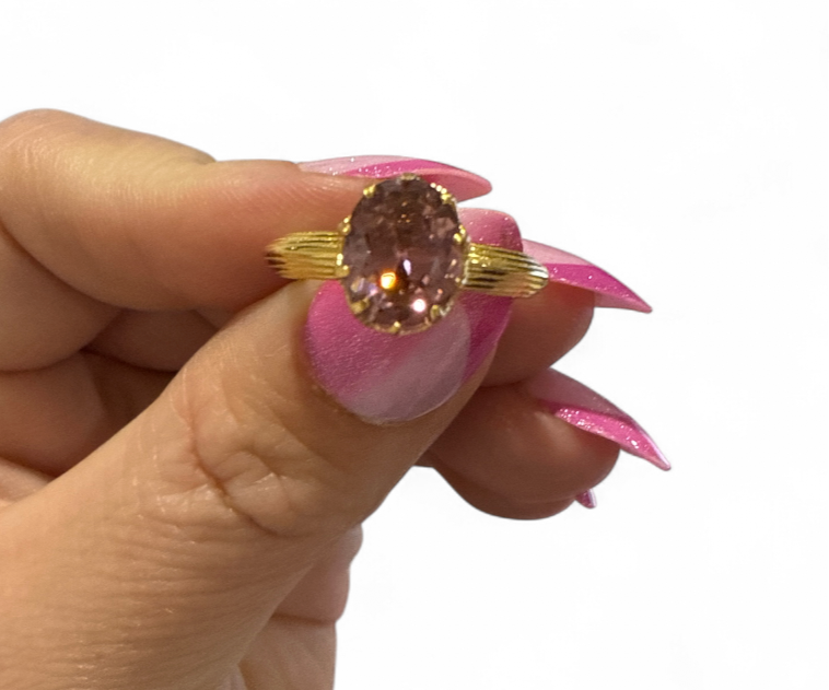 Sterling silver sparkly gold plated light pink ring