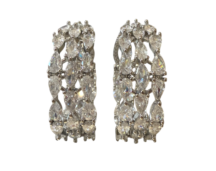 Sparkly Zirconia Silver Hoops