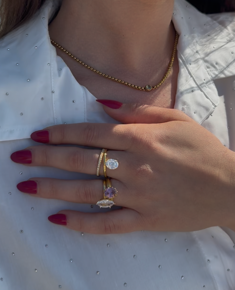 Sterling Silver Gold Plated Moissanite Ring