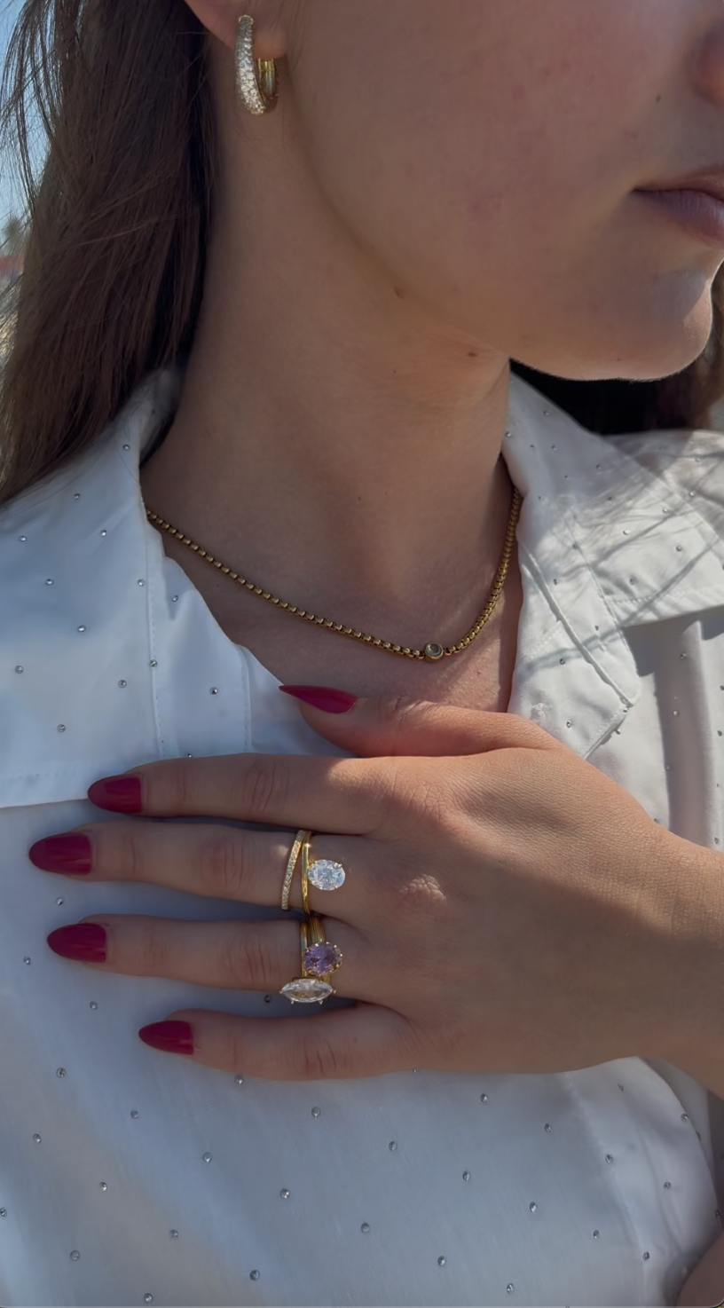 Sterling Silver Gold Plated Moissanite Ring