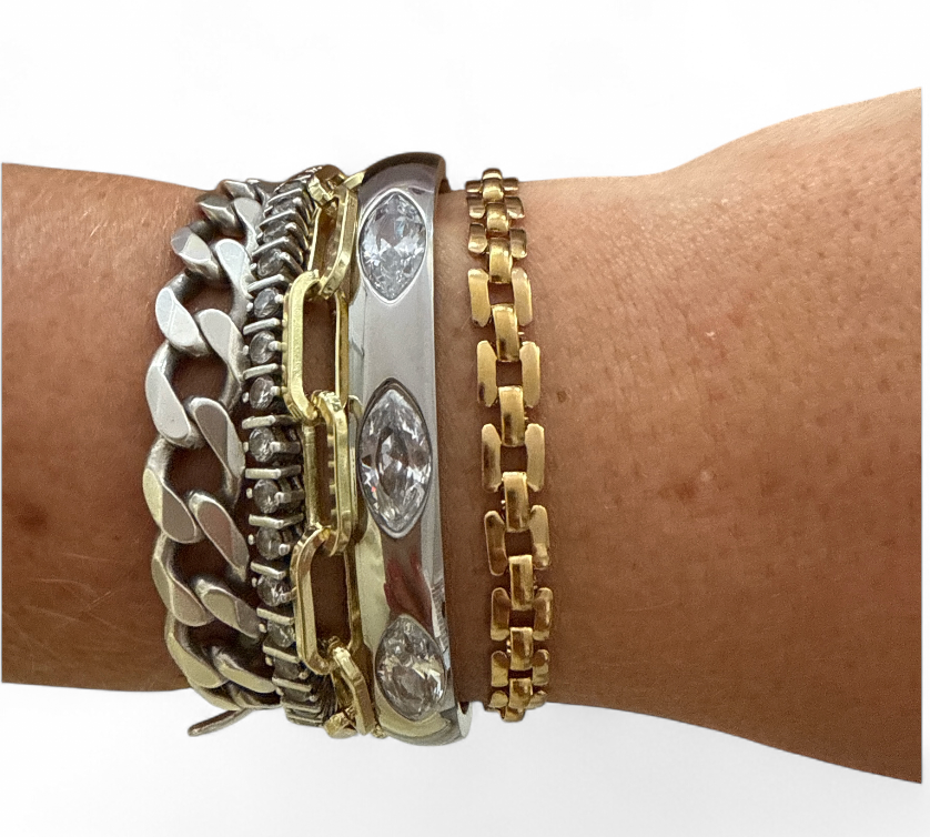 Oval Bracelet Cuff with Stones