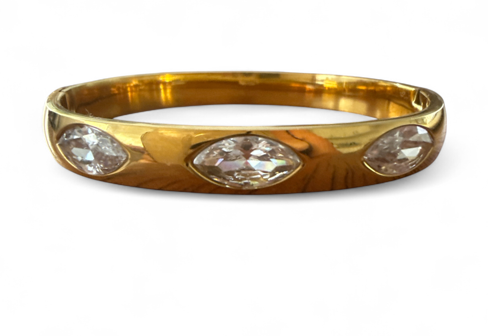 Gold Oval Bracelet Cuff with Stones