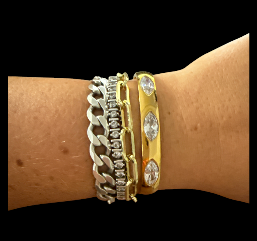 Gold Oval Bracelet Cuff with Stones