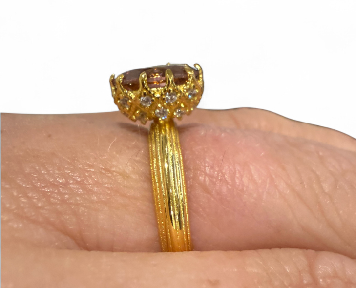 Sterling silver sparkly gold plated light pink ring