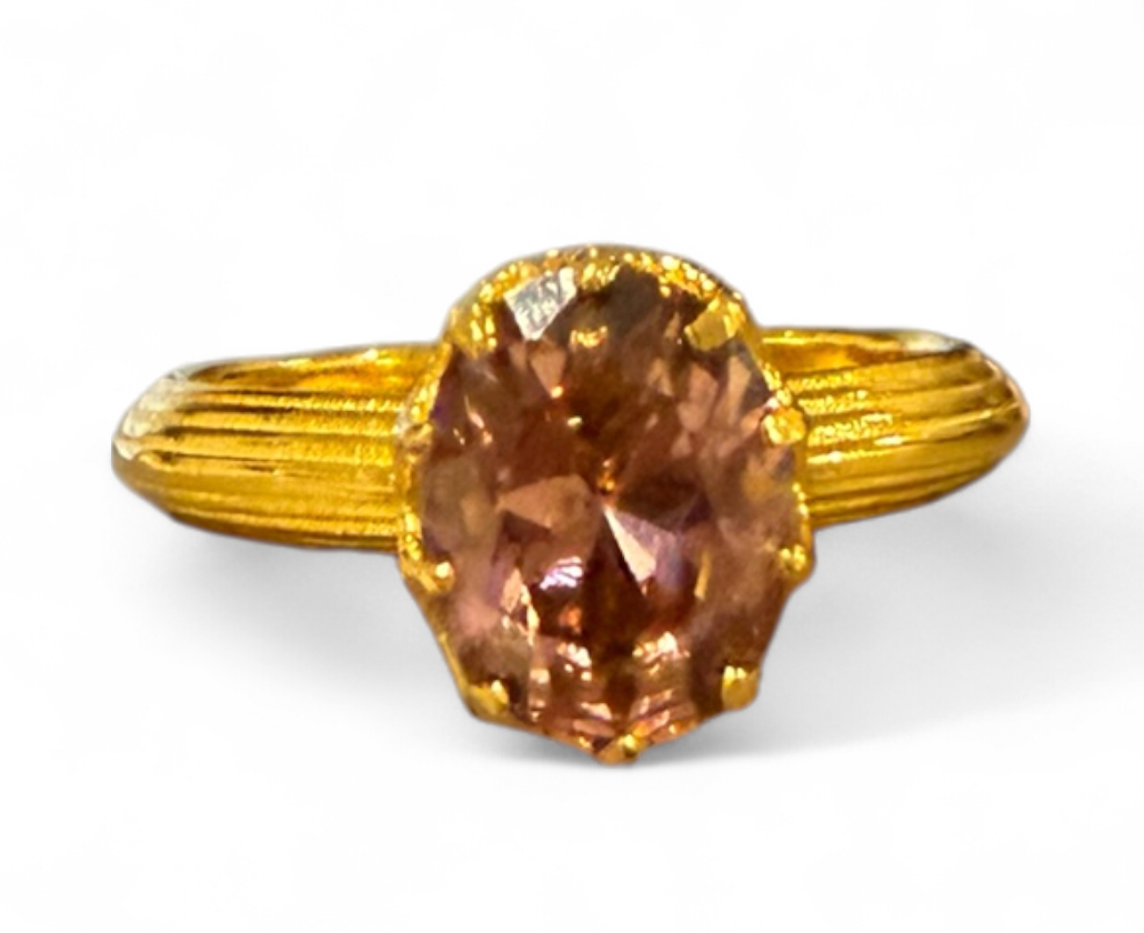 Sterling silver sparkly gold plated light pink ring