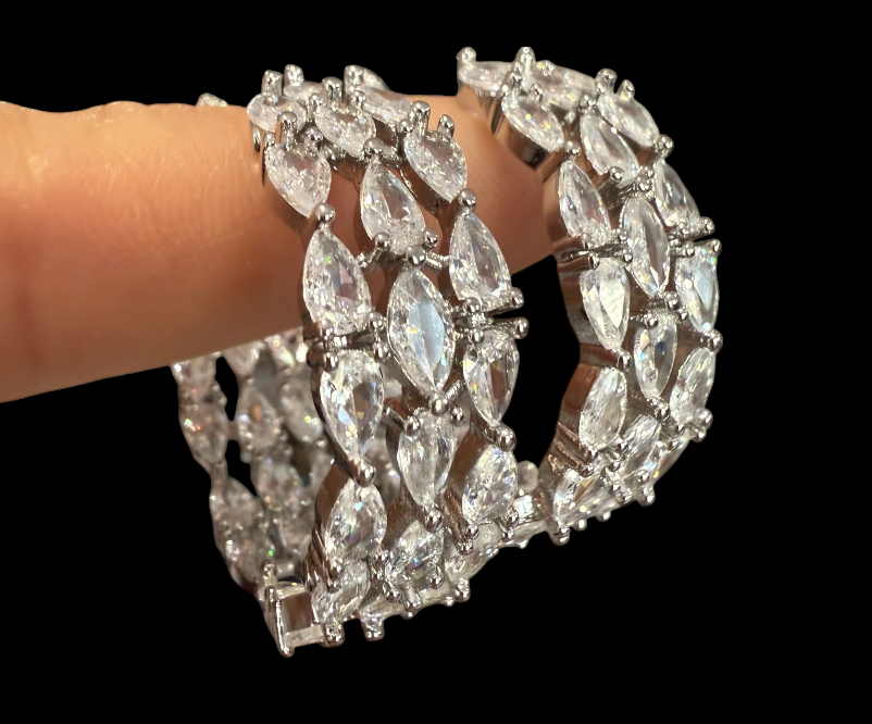 Sparkly Zirconia Silver Hoops