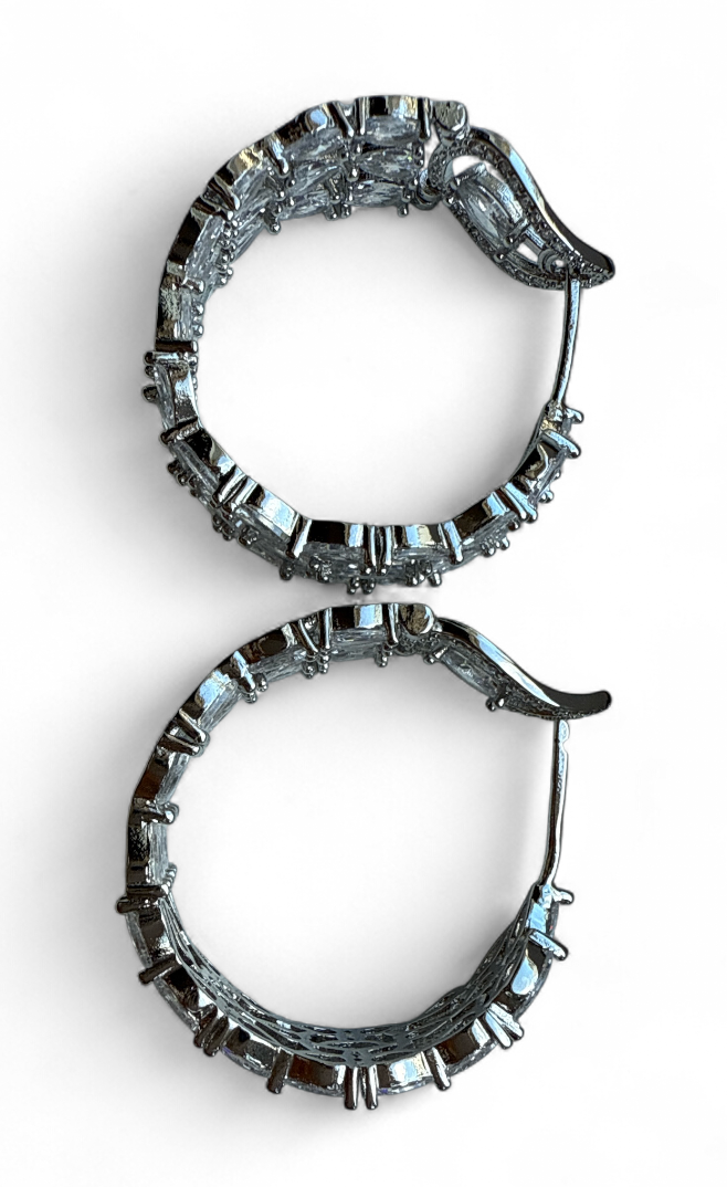 Sparkly Zirconia Silver Hoops