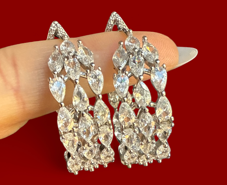 Sparkly Zirconia Silver Hoops