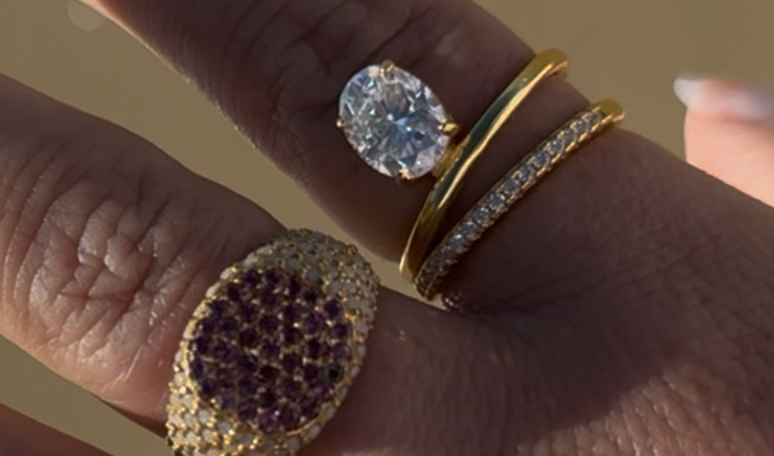 Sterling Silver Gold Plated Moissanite Ring