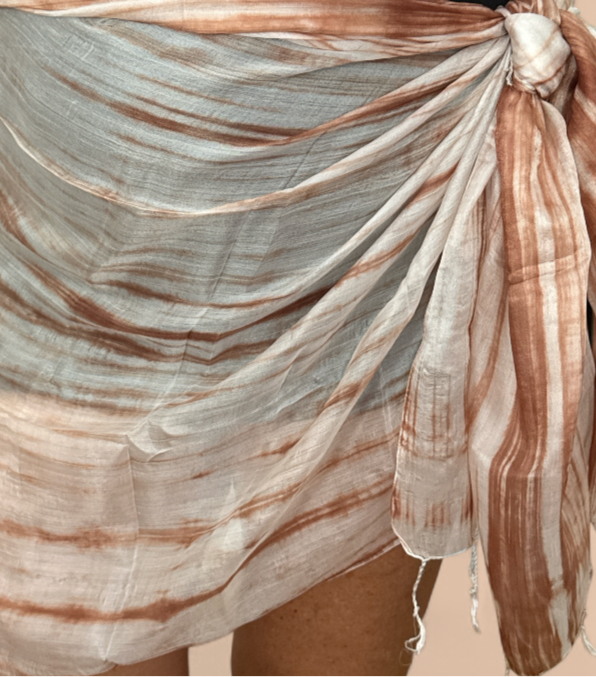 Pure Silk Scarf White & Brown.