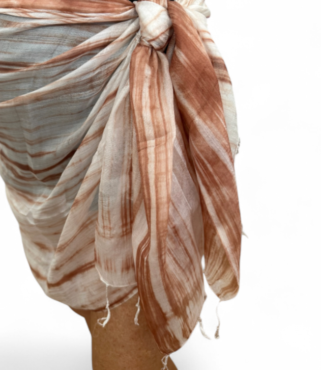 Pure Silk Scarf White & Brown.