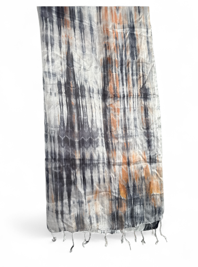 Pure Silk Scarf Blue/Grey, Orange & White