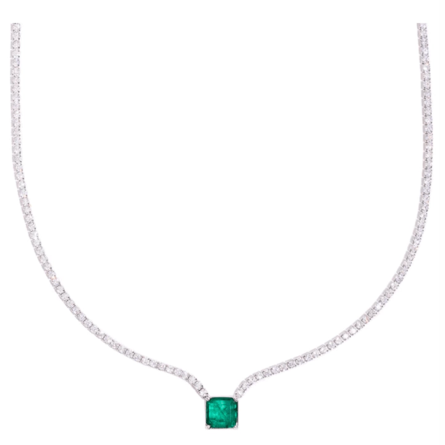 Emerald Green Tennis Moissanite Necklace