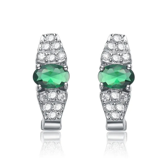 Sterling Silver C.Z. Emerald Inspired Huggie Earrings