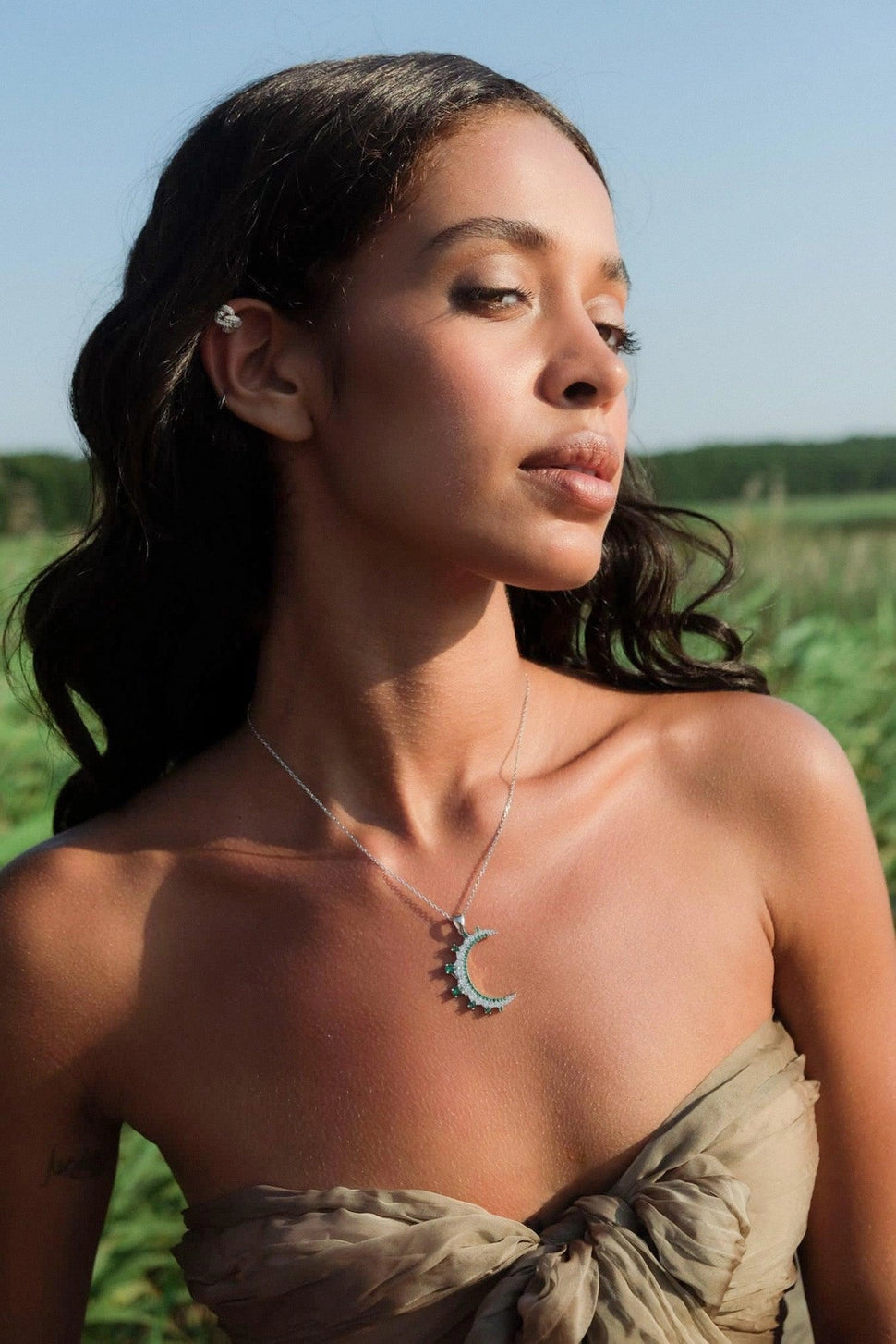 Emerald Green Crescent Moon Necklace