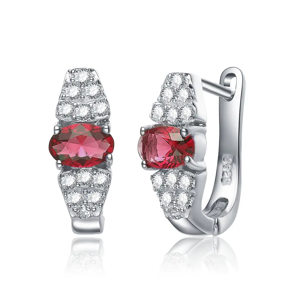 Sterling Silver C.Z. Ruby Inspired Huggie Earrings