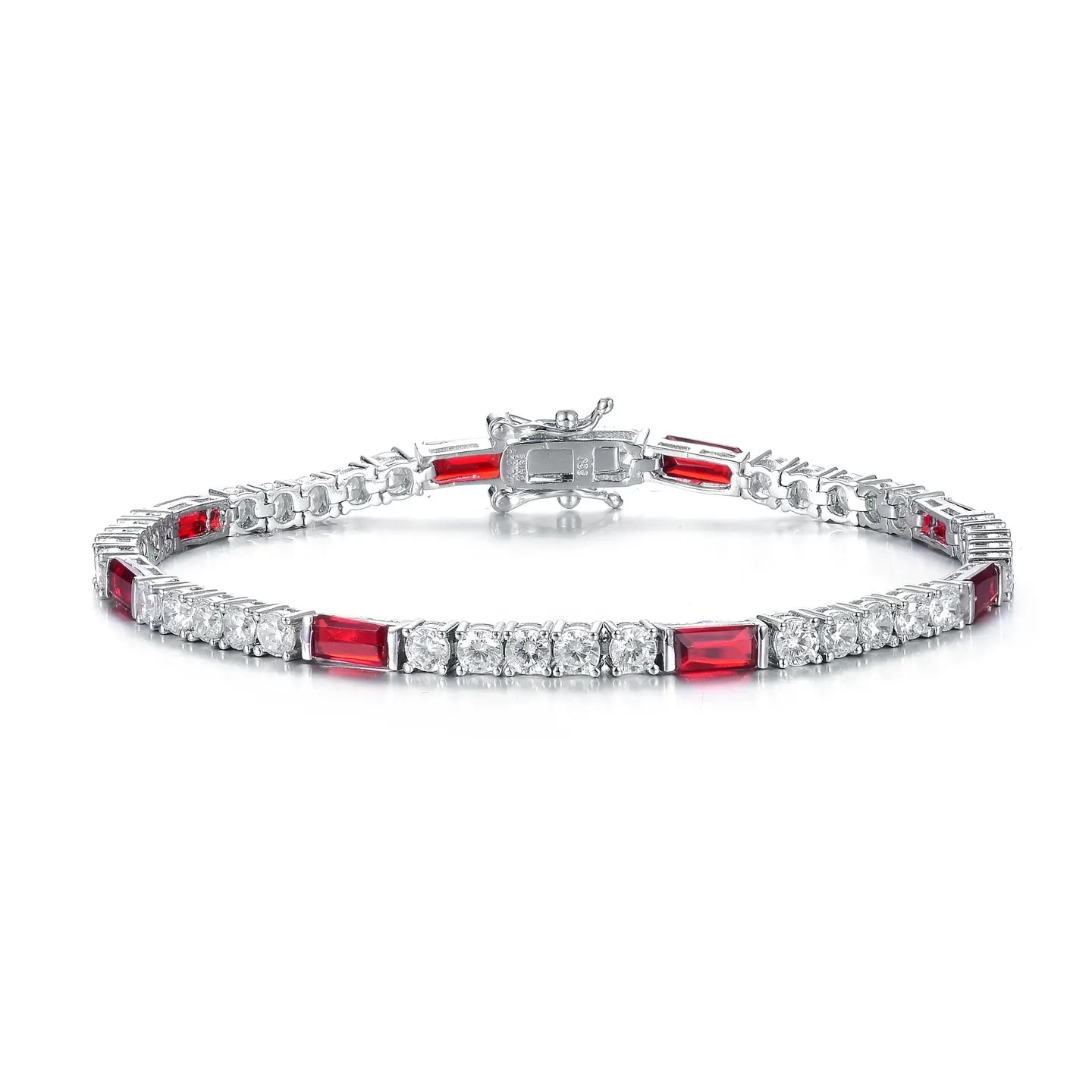 Sterling Silver Vintage Ruby Cubic Zirconia Tennis Bracelet