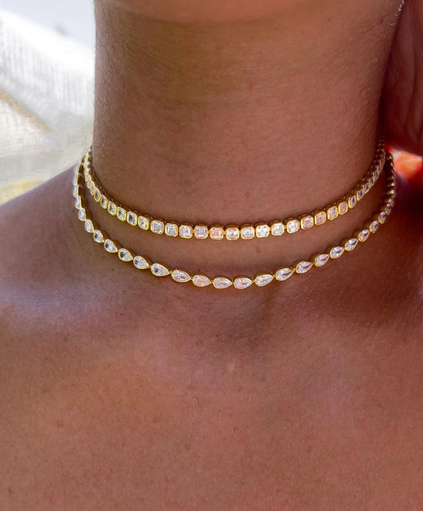 Pear Shaped Diamond Moissannite Tennis Choker Necklace